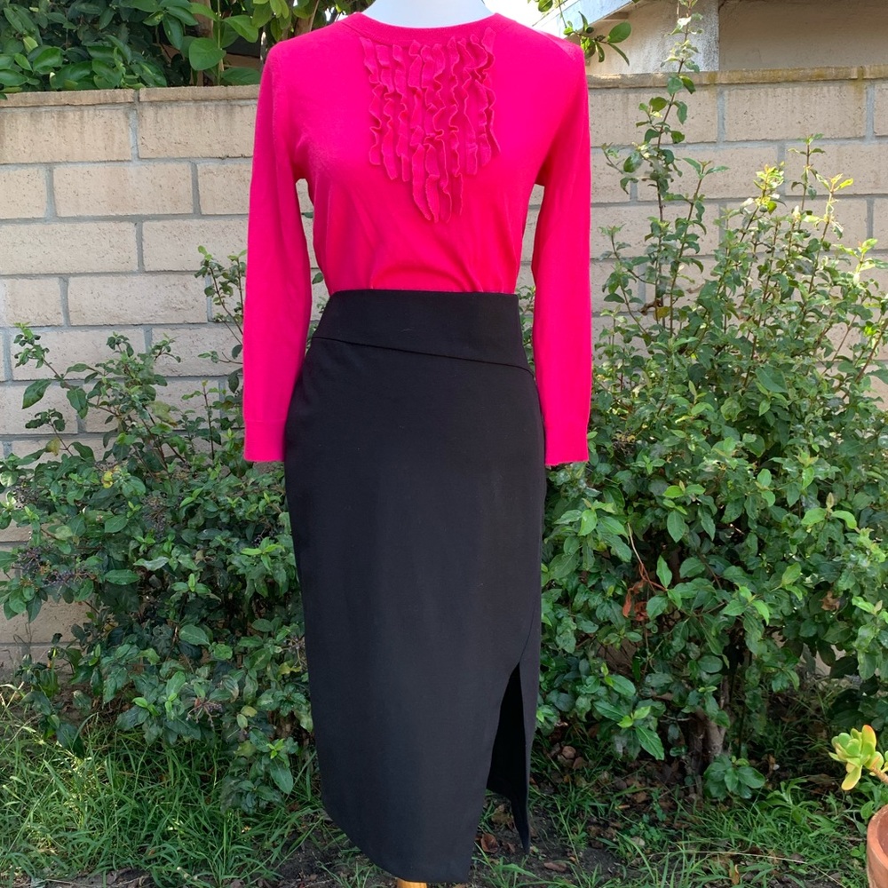 Bar III Knee Length Black Pencil Skirt Slit NWT